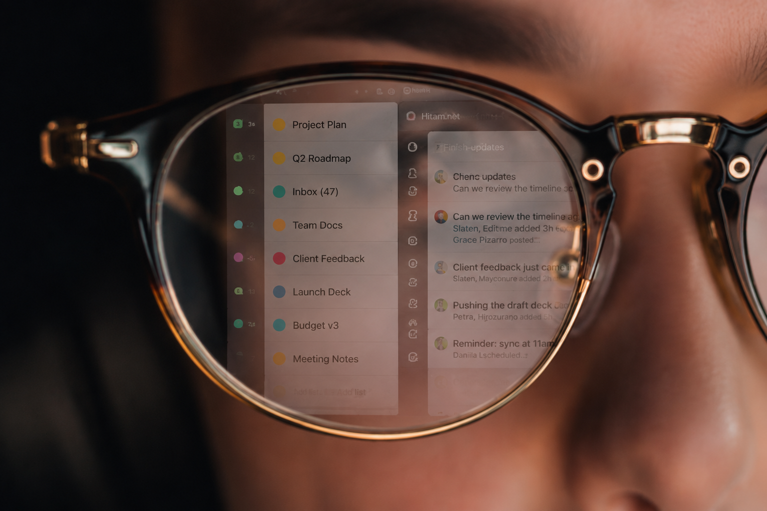 Digital life reflected in glasses