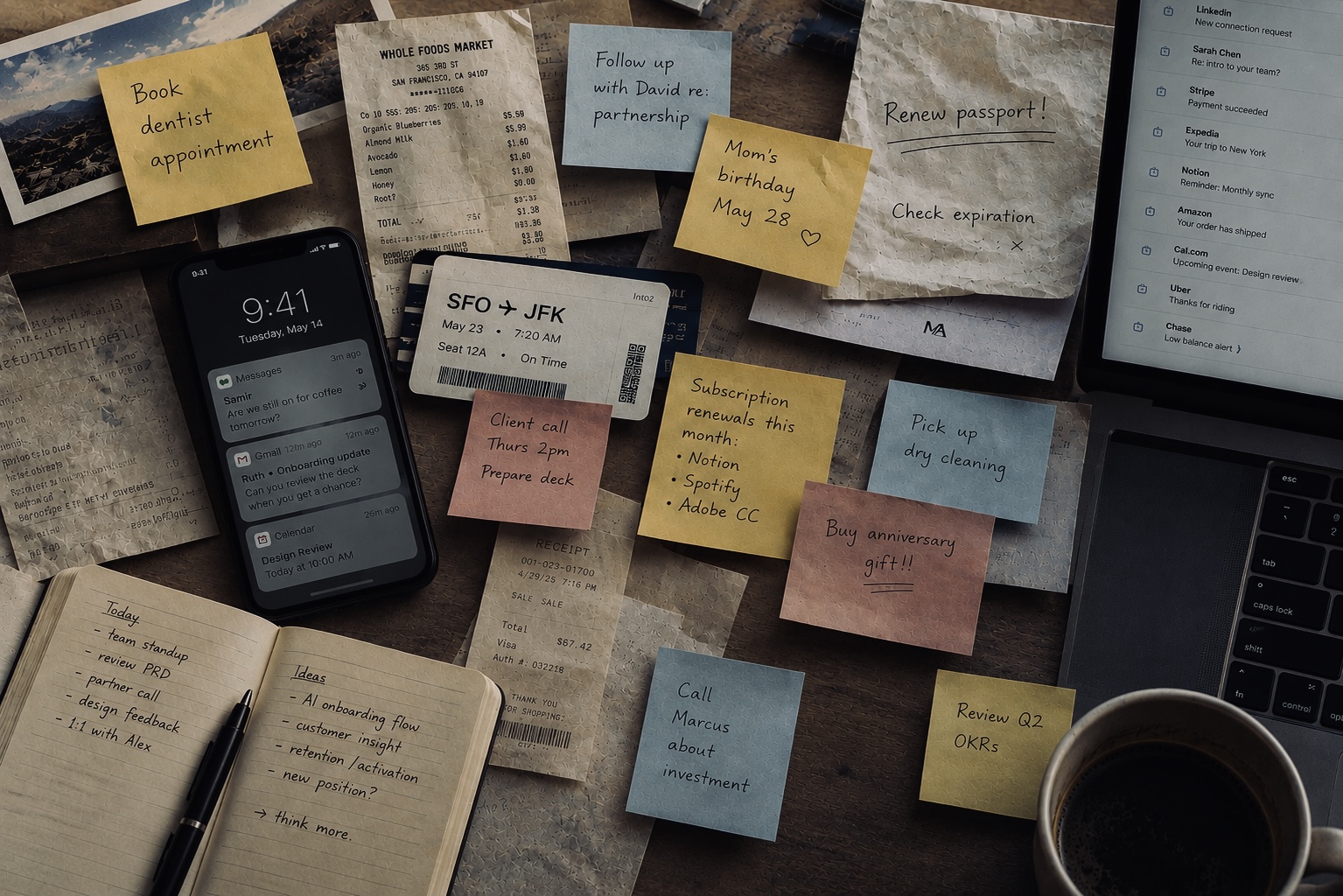 Sticky notes on a wall